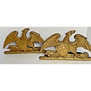 VTG 50s Brass Spread Eagle Bookends Pair VA Metalcrafters Virginia USA Shield